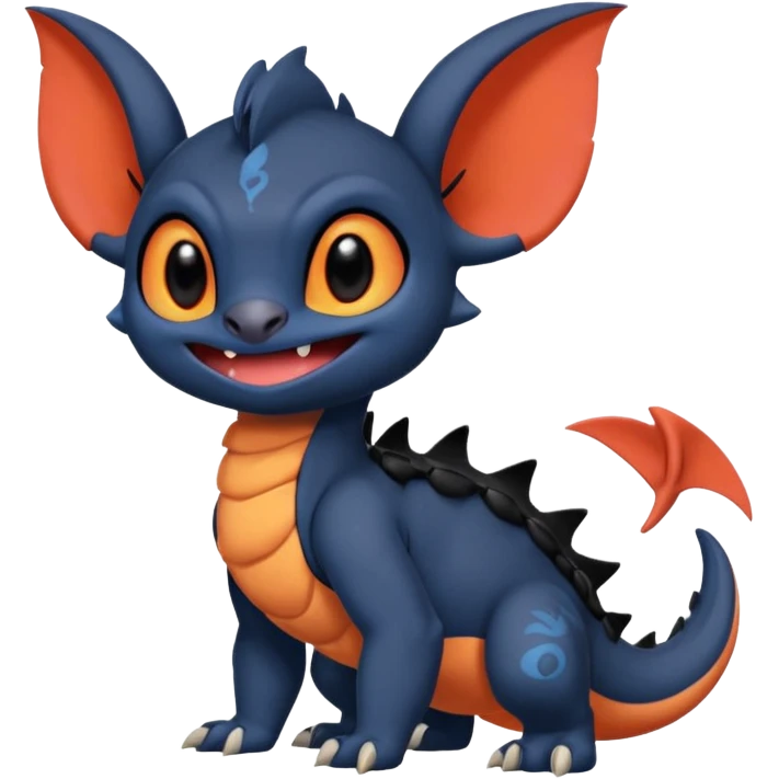 Cute adorable Stitch-Litten-Salandit-Noibat-Toothless-fusion, full body emoji