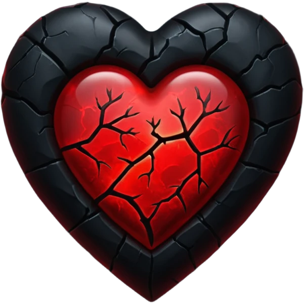 iOS style emoji, dark fantasy heart, black cracked heart, red inner glow, glossy emoji