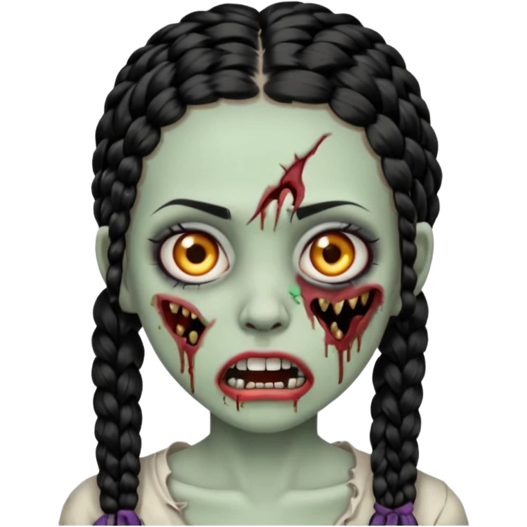 make a zombie half ruined mouth girl with black braids emoji