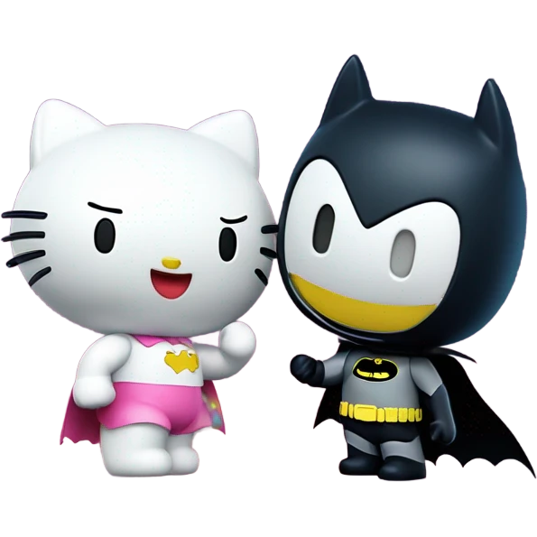 Hello kitty and Batman kissing under moon emoji