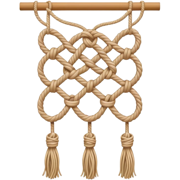 Macramé icon, intricate knot patterns, natural cords, woven texture, minimalistic style, clean lines, transparent background. emoji