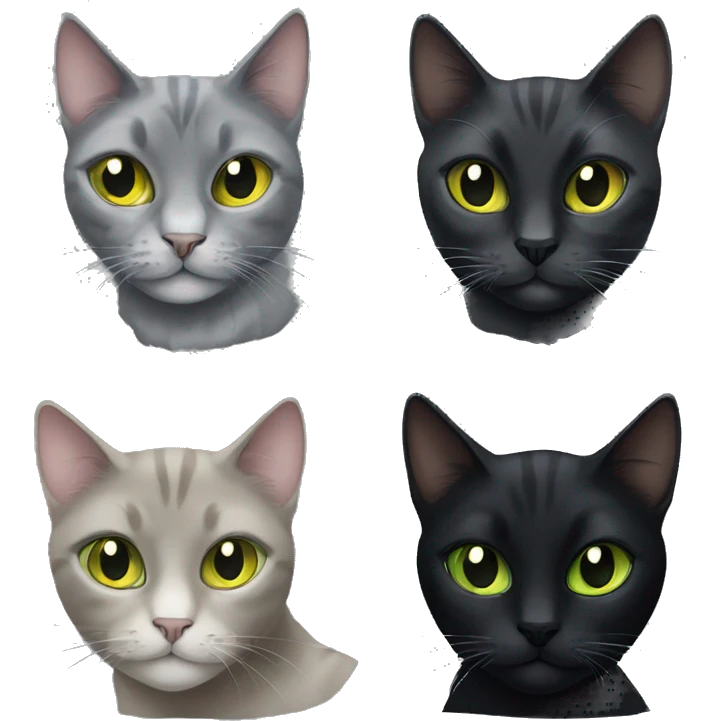 Large gray cat with green eyes and small black cat with yellow eyes  emoji