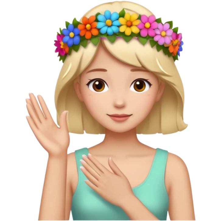 ผู้หญิงหันข้าง พนมมือสวัสดี มีดอกไม้คาดที่หัว emoji