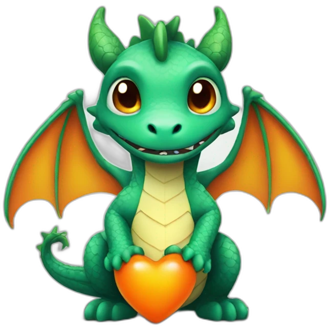 Cute dragon holding a orange heart emoji