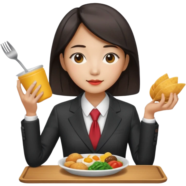 A Korean woman wearing a suit and serving food emoji