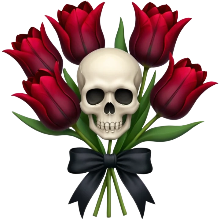 goth tulip bouquet with black tulips and skull charm on ribbon emoji