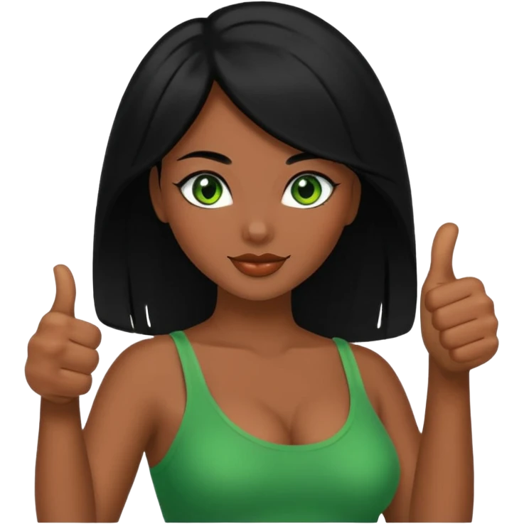 Sexy b  lady with black hair and green eyes thumbs up black and brown skin  emoji
