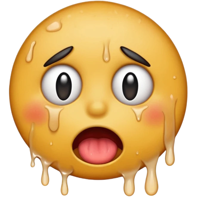 Generate a distressed and sweaty round emoji with white tears dripping off of its tongue emoji