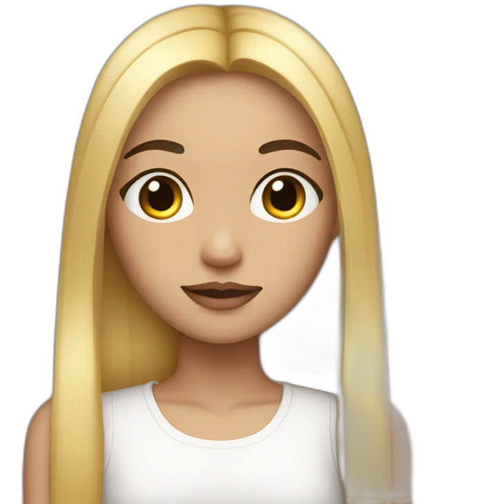Girl with long straight blond hair and black eyebrows and eyelashes emoji