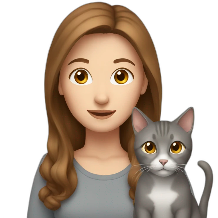 white woman with brown hair and one grey cat and one brown cat emoji