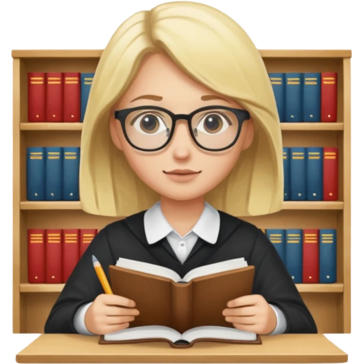 блондин студент учится в библиотеке emoji