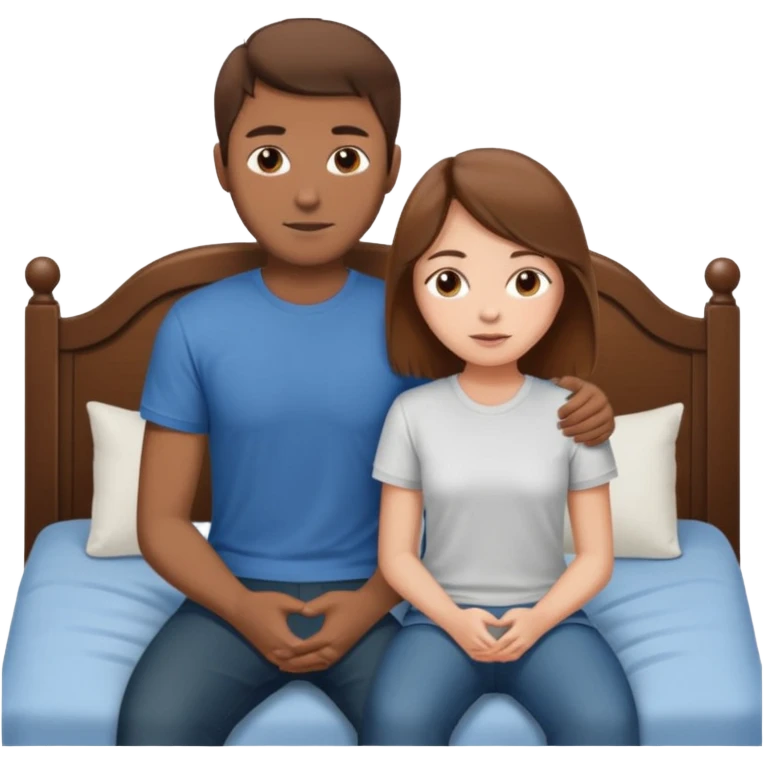 A brown-haired girl and a brown-haired man. They are both on a bed. The girl is sitting on the man.she is sitting on a man emoji