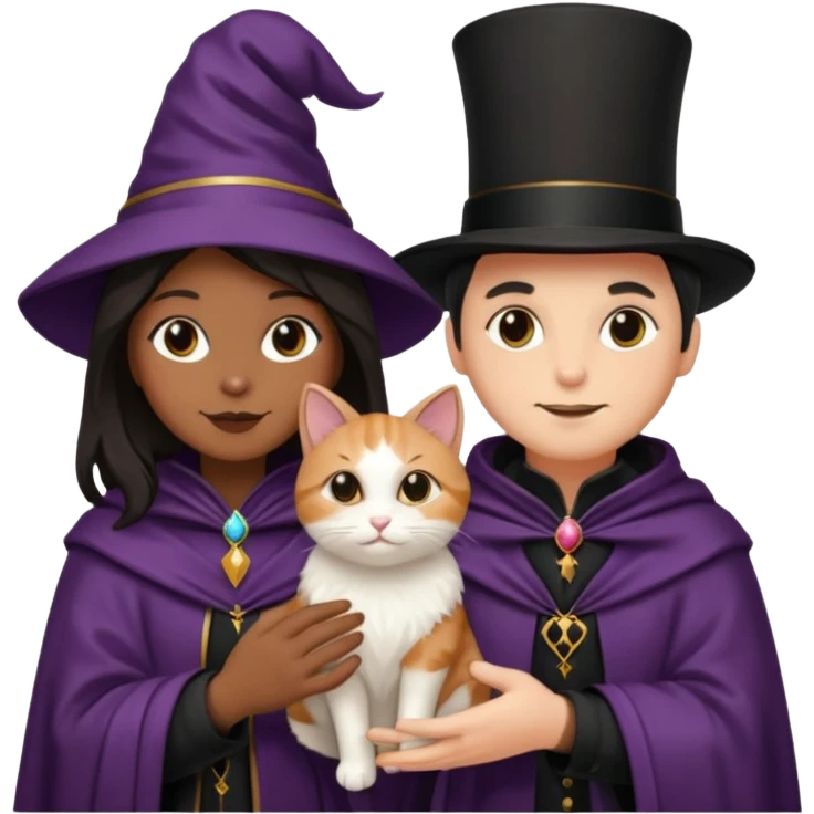 magician couple and their pet cat emoji