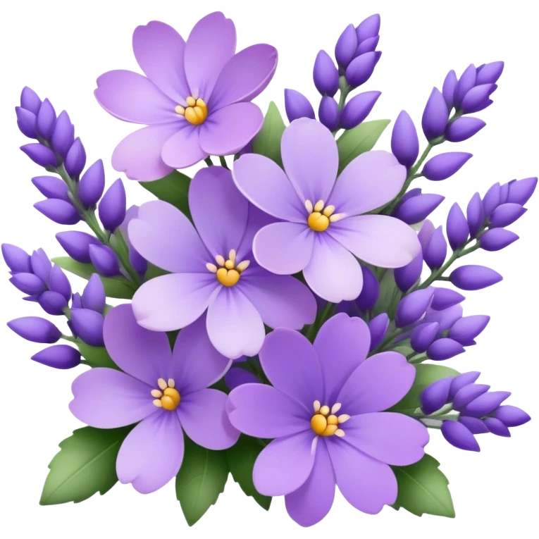 "A dreamy arrangement of violet and lavender blossoms with subtle shading."
 emoji