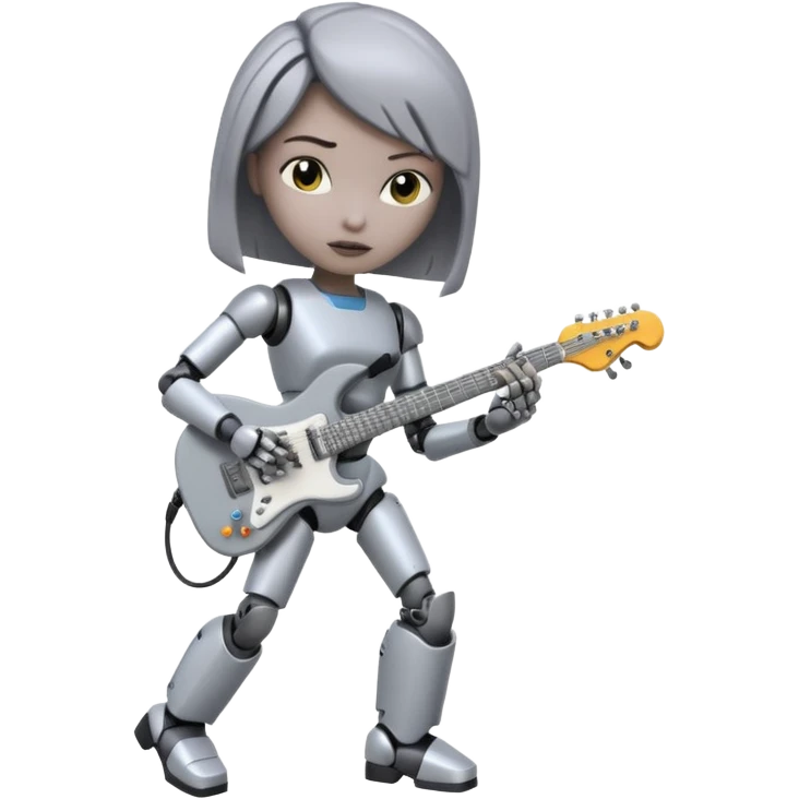 a cyper robot carry her note and electric guitar and try to change the world emoji