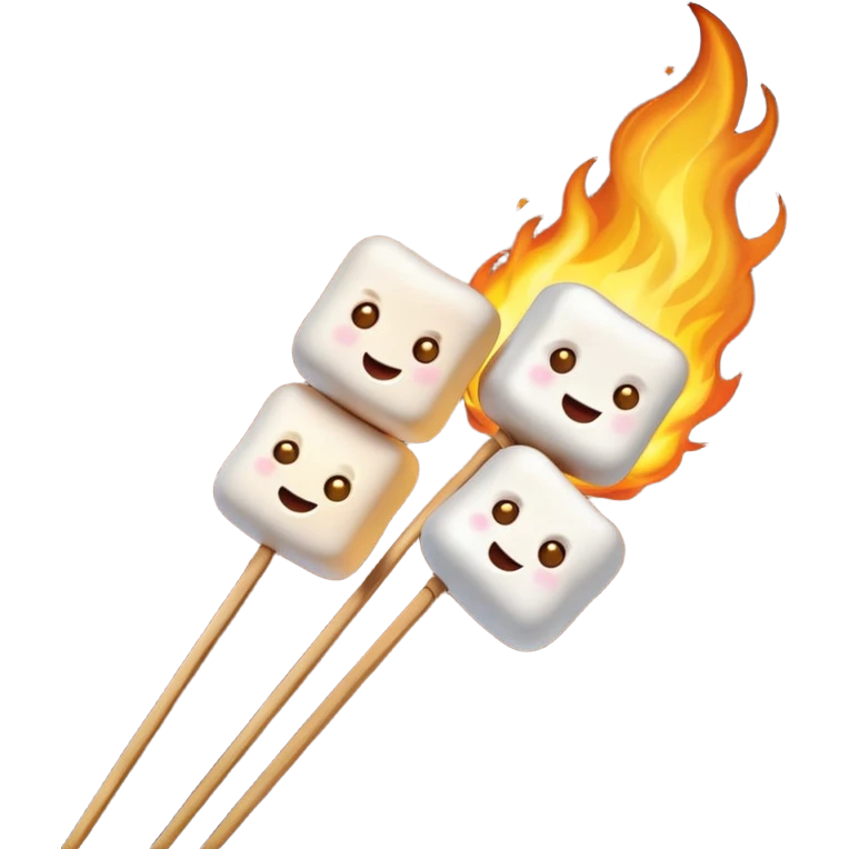 Marshmallows roasted on fire, skewered emoji