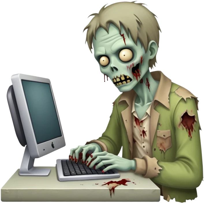zombie at a computer typing emoji