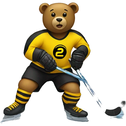 Bear playing hockey in yellow and black jersey emoji