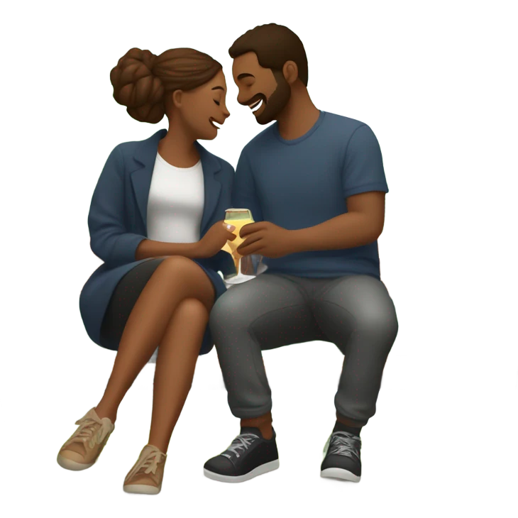 couple sitting closely on a park bench, enjoying a romantic moment. One person is holding a croissant, and the other is holding a glass of Prosecco. Surround them with a relaxed atmosphere, such as greenery or flowers, to create a cozy and intimate vibe emoji