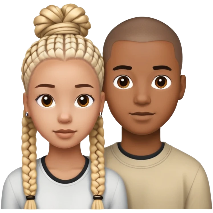 Teenage Interracial couple of a black woman with box braids and a white man with a buzz cut  emoji