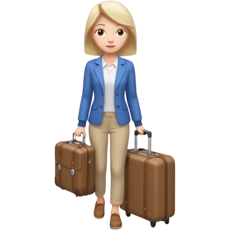 woman carrying a suitcase portrait, head and shoulders only, suitcase handle visible near shoulder, casual travel outfit, confident expression, travel vibe, 3D cartoon style, mobile game icon style, clean background, no text, no watermark emoji