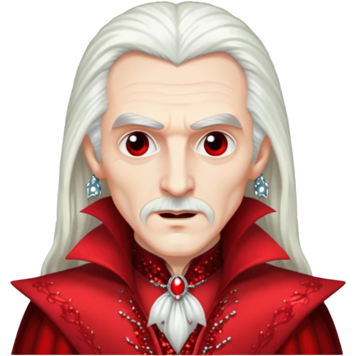 Dracula with long white hair, red sequin outfit emoji