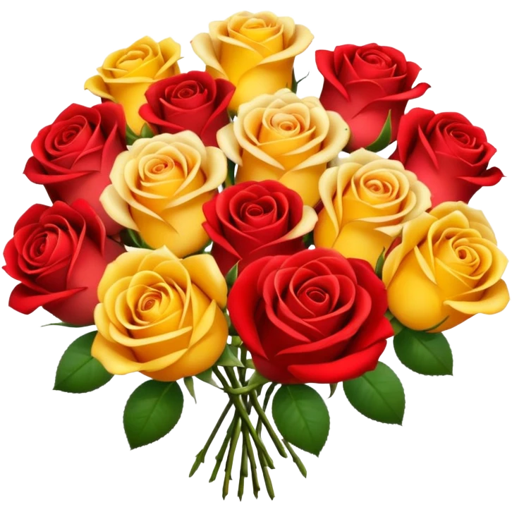 roses with gradient on petal starts yellow and bottom is red make a bouquet of them lots of gradient on every petal  emoji