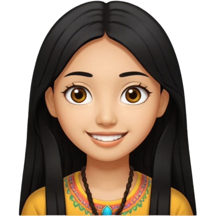 20 yr old asian woman hair  center part big eyes big smile tanned skin straight black hair hippie part hair  emoji