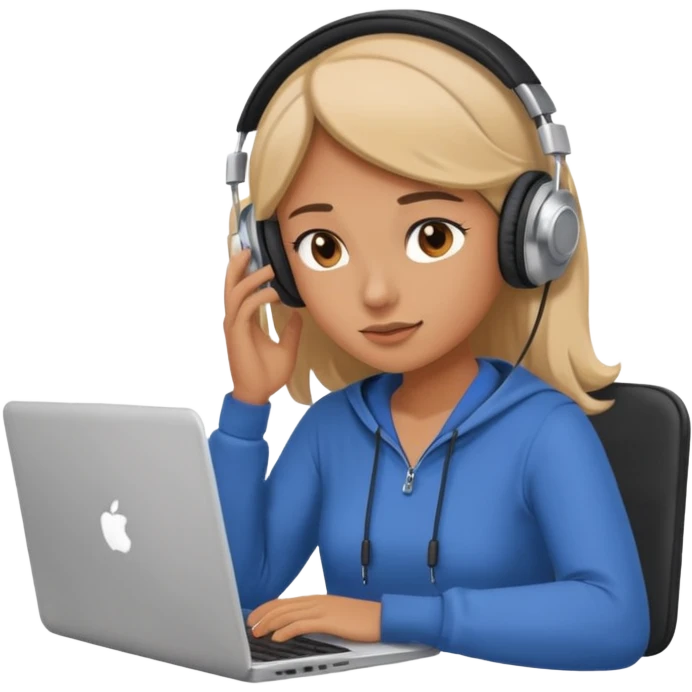 super busy female looking at the laptop and headphones do not disturb emoji