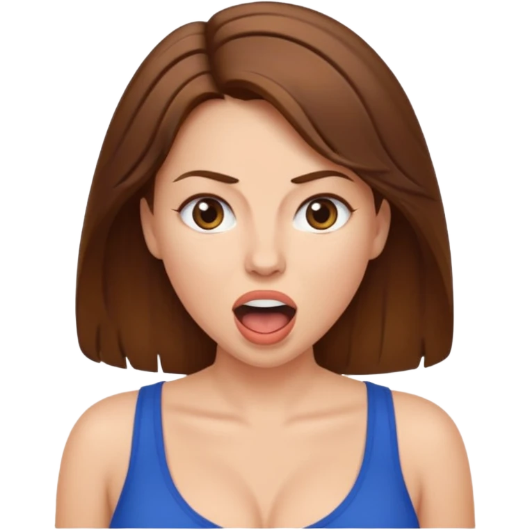Caucasian Woman brown hair. Mouth open. Not smiling. Very Large chest. emoji