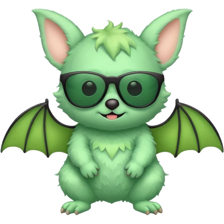 cute green pastel bat with sunglasses, full body emoji