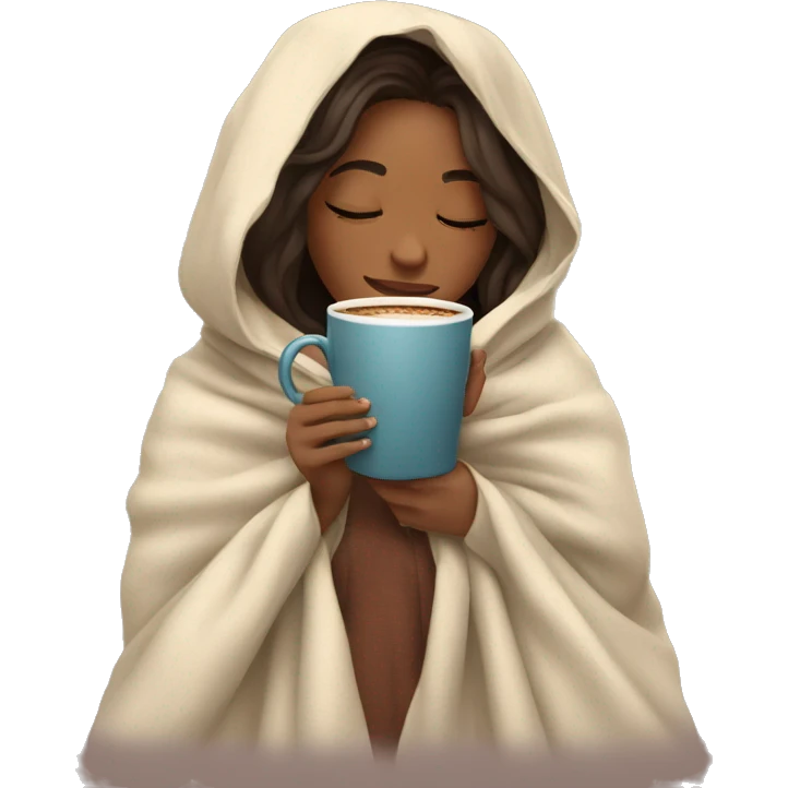 girl inside a blanket / sipping coffee eyes closed emoji