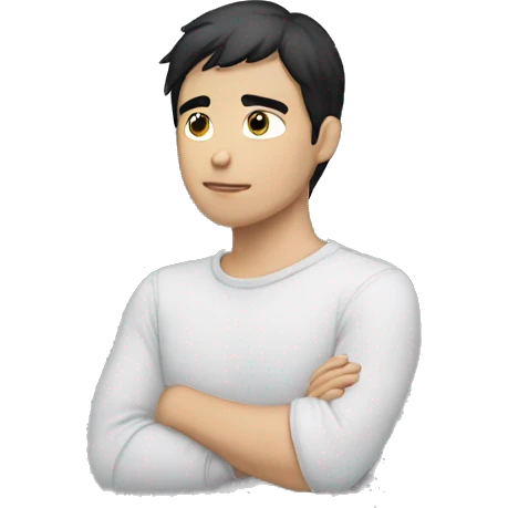 thinking with his hand on chin white young male with black hair only face emoji