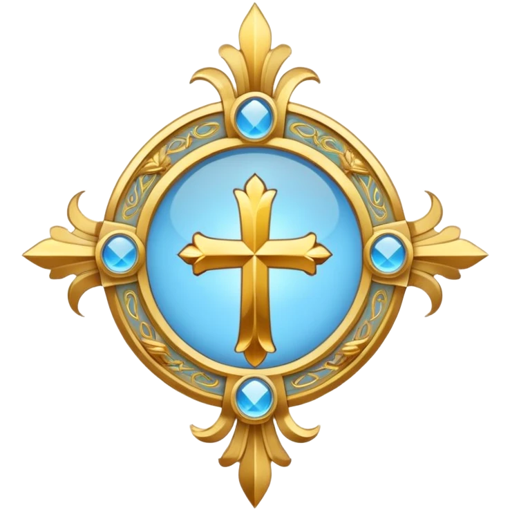 saint emblem with light blue colors and holy symbols emoji