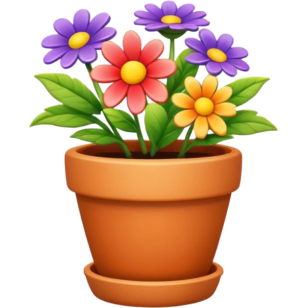 flower pot object icon, small decorative plant pot with blooming flower, ceramic texture, vibrant colors, cute garden vibe, 3D cartoon style, mobile game icon style, centered, clean background, no text, no watermark
 emoji