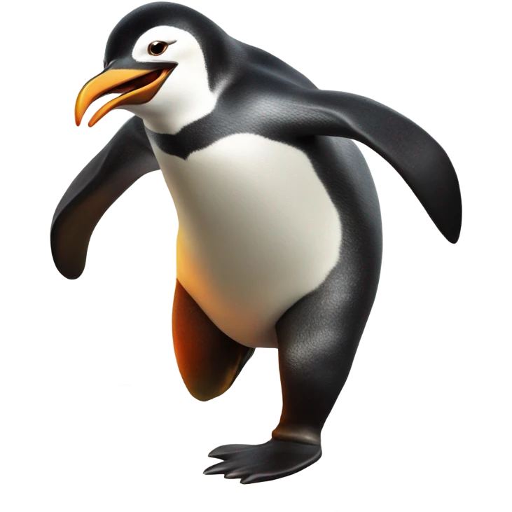 Hyper realistic penguin running from a turtle on fire emoji
