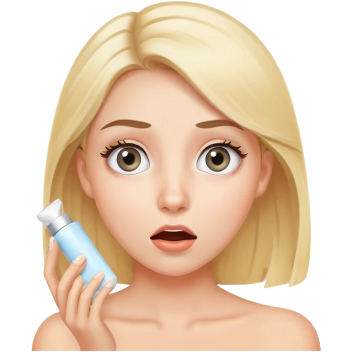 blonde girl with grey eyes doing skincare with surprised face emoji