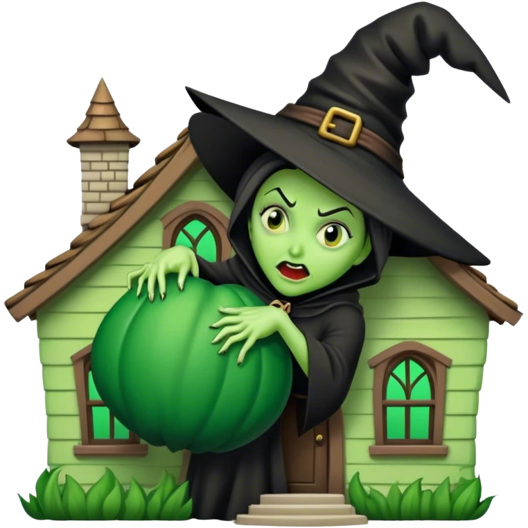 Wicked witch squashed by a house emoji
