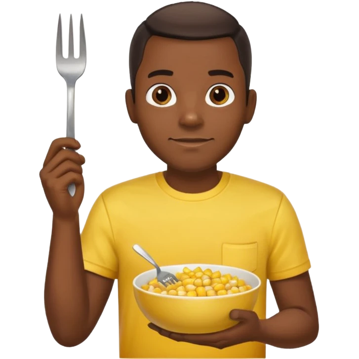 BLACK MAN WITH YELLOW SHIRT, HOLDING AN FORK AND A COOK CORN BOWL emoji