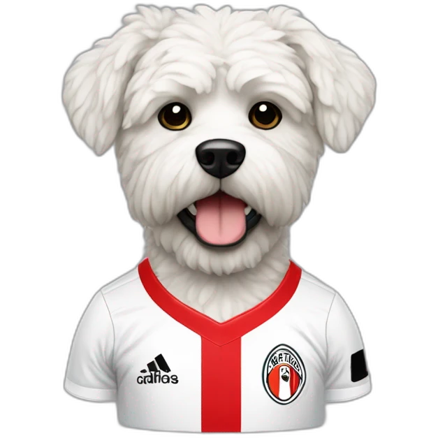 Perro caniche blanco con la remera de el club river plate emoji