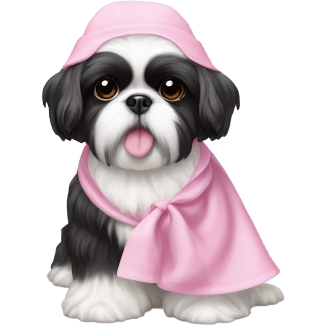 black and white shih tzu wearing a pink bonnet  emoji
