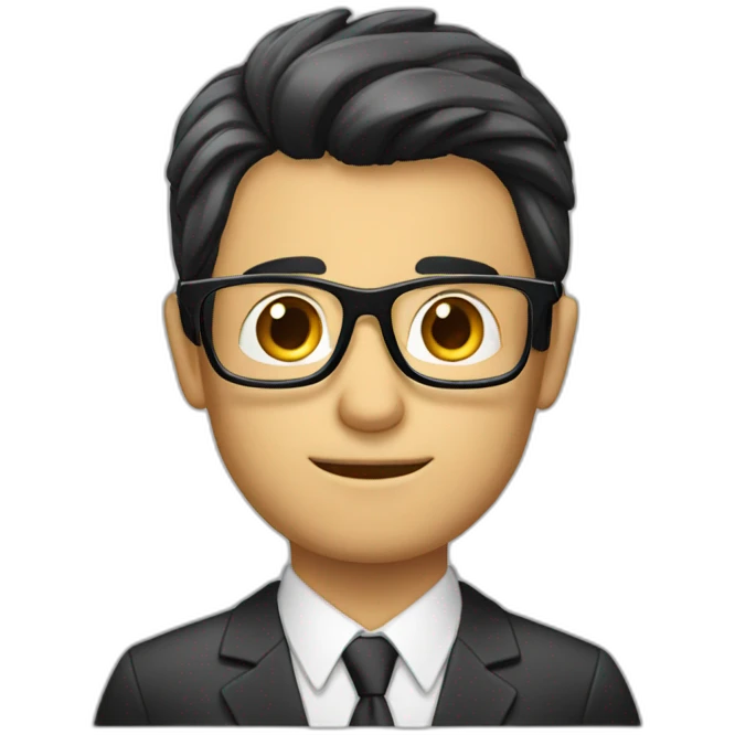 Businessman with blach hair with glasses and notebook emoji