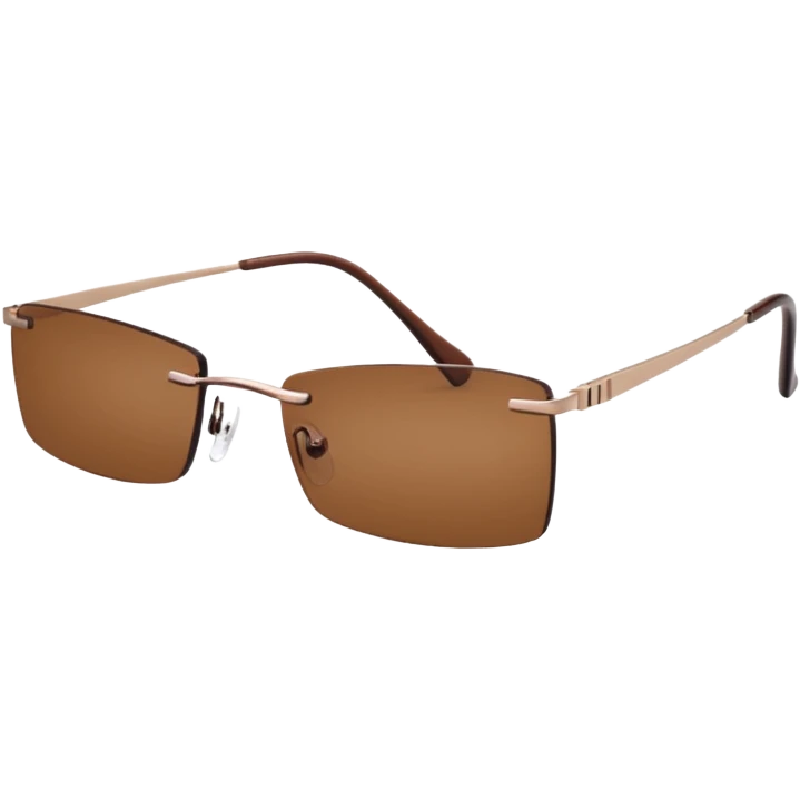 tiny Y2K brown rimless glasses, narrow rectangular lenses, angled view, brown lenses emoji