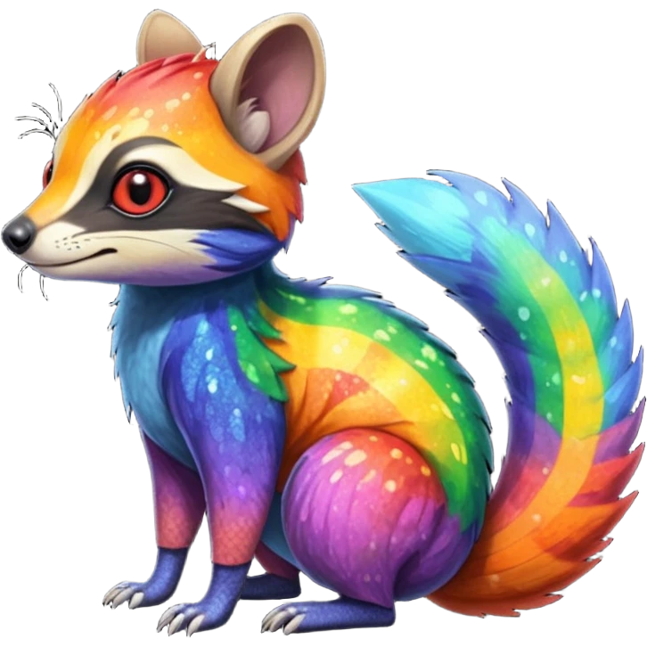 Fiery Rainbow-Sparkly Handsome Wicked Cool Hot Edgy Badass Numbat-Trico-Civet-Vernid-fusion-hybrid-creature emoji