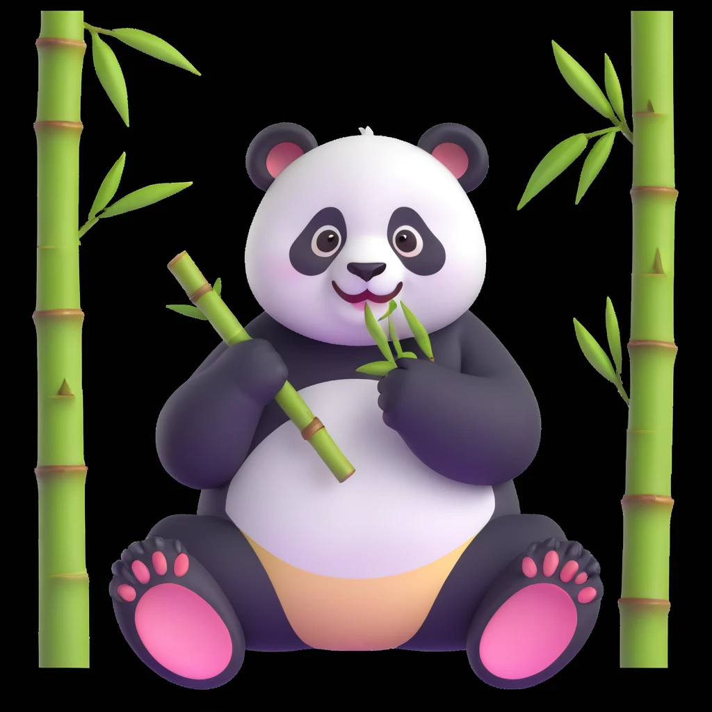 panda eating bamboo in forrest, close up pose emoji
