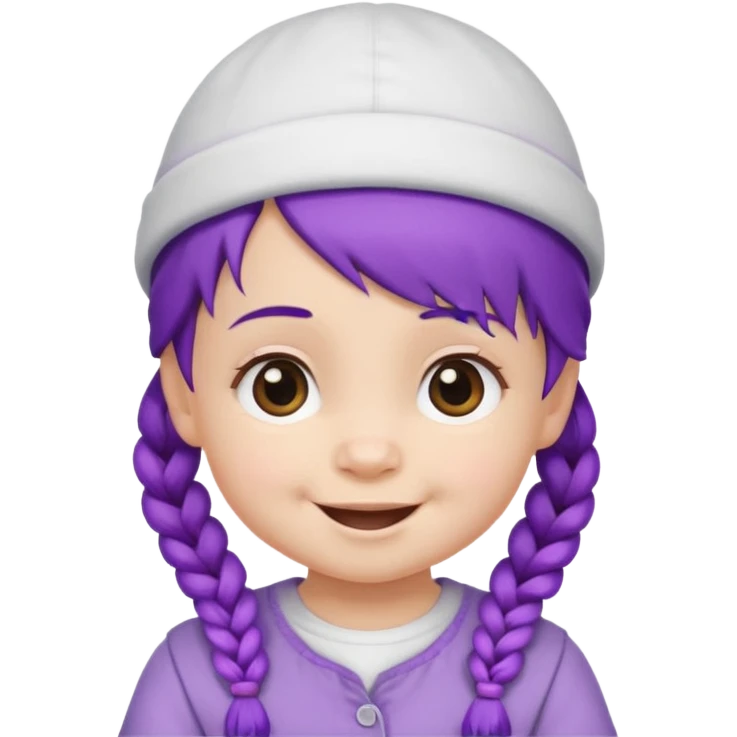 purple haired little baby with braids and white hat not beanie happy emoji