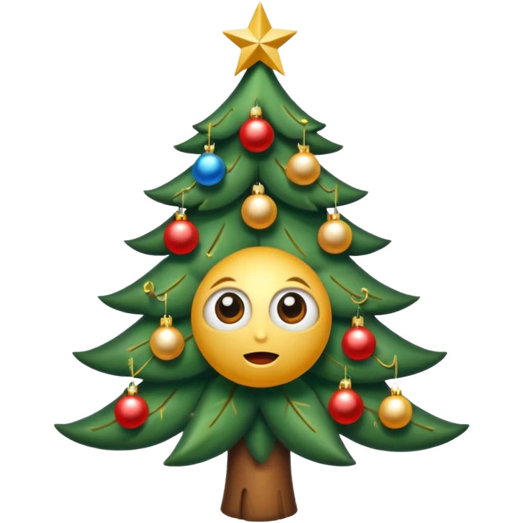 CREA UNA IMAGEN DE UN ARBOL DE NAVIDAD CON OJOS Y BOCA emoji
