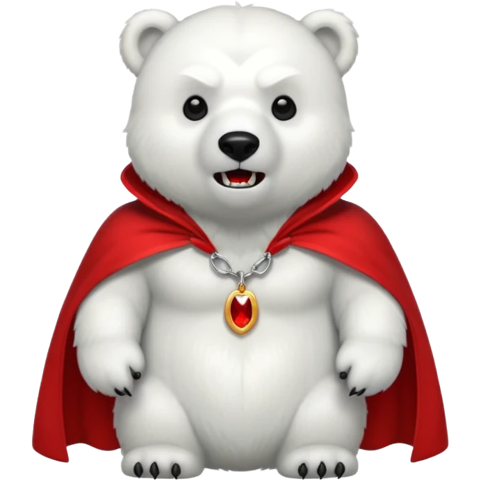Vampire animal, polar bear in red collar cloak, fangs emoji