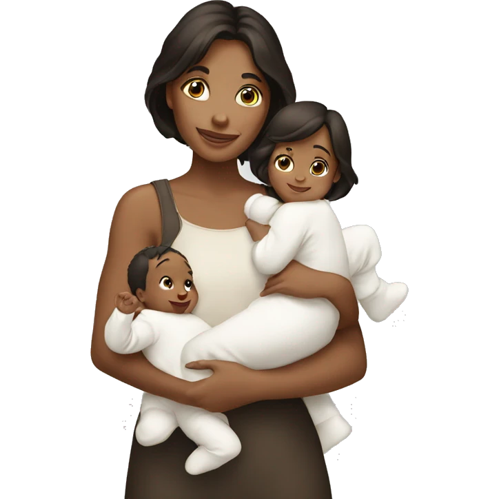 Brunette holding 4 white babies  emoji
