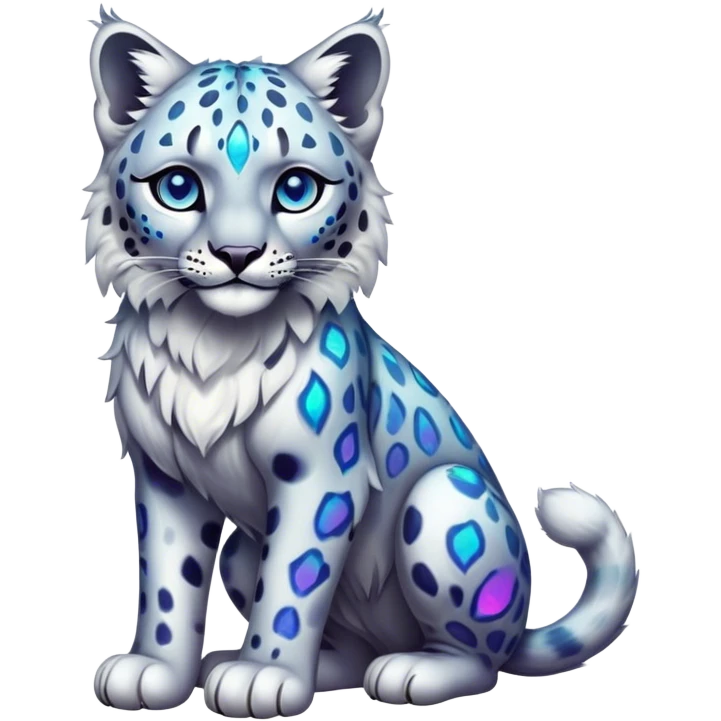 Cute cool edgy Colorful dark vibrant transparent iridescent luminescent ethereal fantasy-lynx-snow-leopard-animal, full-body emoji